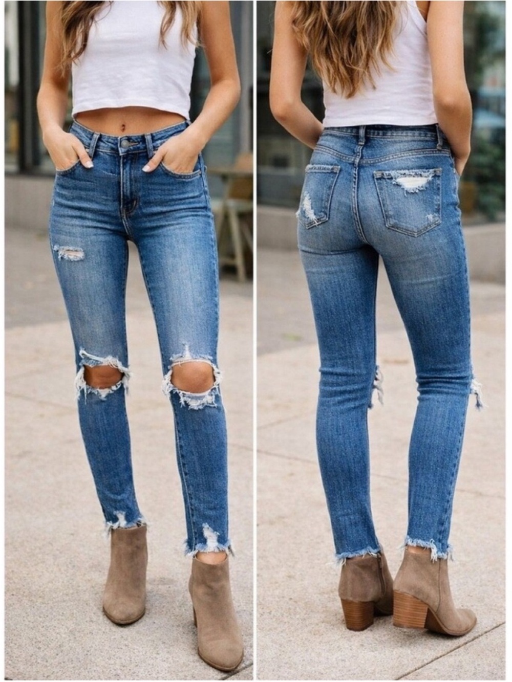 Mid-Rise Distressed Skinny Jeans